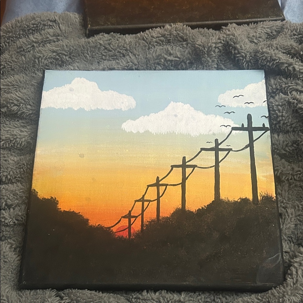 Sunset Power Lines Canvas Art 11x11